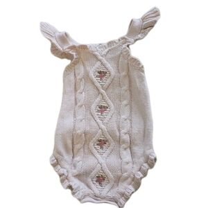 Nicole Miller Pink Cotton Cable Knit Baby Girl Outfit 3-6 mo Ruffle Embroidery